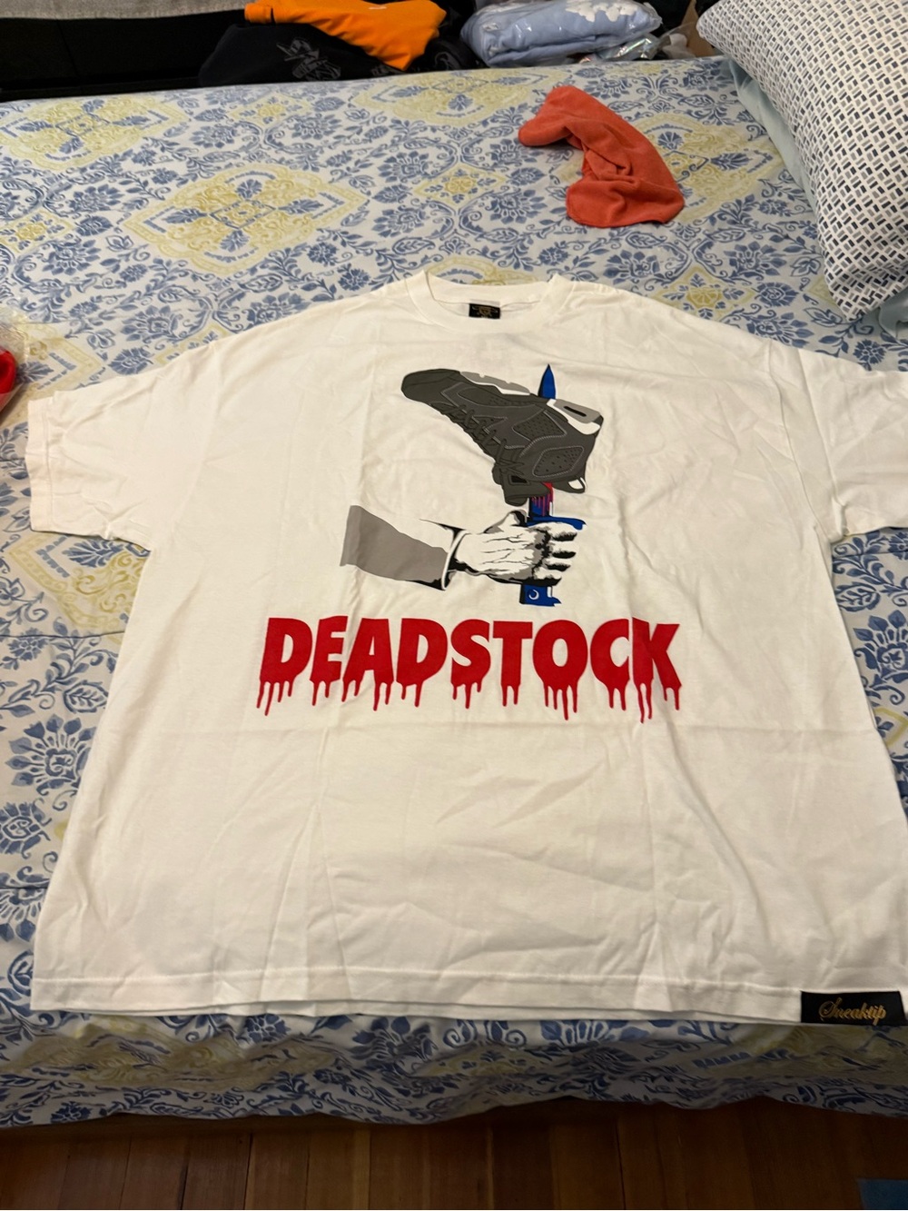 Sneaktip Deadstock Graphic Short-Sleeve Tee - White with Red Print